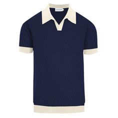 - Knitted Polo- 100% cotton yarn- Unlined- Regular fit- Machine washable Fabric & Care- Delicate Machine Wash at 30 degrees(86℉) with similar colors.- Iron inside out on low temperature.- Store flat.- Do not tumble dry.- Do not bleach. Fitted Navy Polo Sweater With Ribbed Collar, Navy Cotton Textured Knit Top, Navy Textured Knit Cotton Top, Navy Cotton Textured Knit Sweater, Navy Cotton Polo Sweater For Winter, Blue Knit Polo Sweater With Ribbed Collar, Navy Fitted Knitted Sweater, Fitted Navy Knitted Sweater, Fitted Cotton Jacquard Knit Sweater