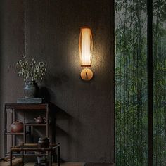 a lamp that is on the side of a wall