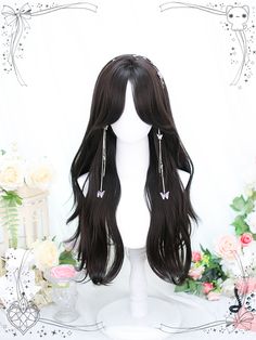 This price is for a wig only, others are not included. Hair Length:LongWig Bangs:Curtain BangsWig Details:Heat-resistant Synthetic Fiber / Natural Top / Net Closed Wefted Cap Construction / WavySizeFree SizeHair Length65 Kawaii Wigs Black, Top Styles For Women, Korean Hair Trends, Black Hair Wig, Wig Long Hair, Bangs Curtain, Black Hair Wigs, Kawaii Wigs, Black Wigs