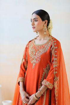 Rust Orange Suits Women Indian, Gidha Suits, Mens Wardrobe, Simple Kurti, Luxury Pret, Bottle Garden, Pink Lehenga, Embroidered Organza