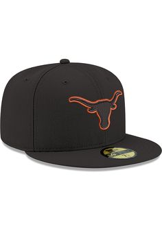 This Texas Longhorns Black Fitted Hat features a front embroidered team logo on a structured polyester crown with flat visor that can be curved. You'll be ready to show your Longhorns pride with this Cap! Hook Em Horns! New Era 59FIFTY, Front embroidered team logo, Back embroidered wordmark, 59FIFTY fitted sizing, Fitted sizing, Polyester material, Polyester, Wipe clean with cloth or cleaning kit, 4 Fitted Flat Crown Hat For Baseball Season, Flat Crown Fitted Hat For Baseball Season, Flat Crown Baseball Cap For Baseball Season, Flat Crown Baseball Cap For Sports Season, Flat Crown Baseball Cap For Sports, Flat Brim Hats For College Baseball Season, Curved Brim Hats With Team Logo For Fan Gear, Fan Gear Hats With Team Logo And Curved Brim, Collegiate Flat Brim Fitted Hat For Fan Merchandise