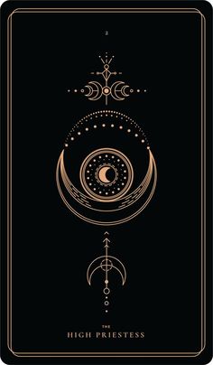 the high priestess tarot card with an eye on it, surrounded by stars and crescent