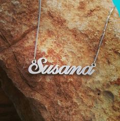 14k White gold name necklace /  14 ct WHITE gold solid gold name necklace / nameplate necklace in so Monogram Pendant, White Gold Chain, Silver Monogram, Gold Name Necklace, Nameplate Necklace, White Gold Chains, Gold Gifts, 14k Gold Necklace, Monogram Necklace