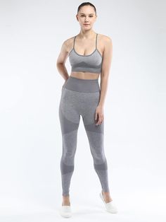 DescriptionMaterial:Polyester. spandex. High stretch. seamless. breathable. moisture-wicking. non-shrink.Feature: High elastic sports bra and sports leggings provide your breast and hip good support.Occasion: Great workout sets for yoga. sports. fitness. exercise. running.Size Chart: Gray Seamless Sports Bra For Workout, Gray Breathable Sportswear Leggings, Breathable Leggings For Yoga, Gray Breathable High Stretch Activewear, Gray High Stretch Breathable Activewear, Solid Color Compression Sports Bra In Seamless Fabric, Gray High-stretch Breathable Activewear, Sportswear Compression Seamless Leggings, Compression Seamless Sportswear Leggings