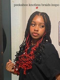 Peekaboo Braids Red, Braids Peekaboo, Peekaboo Braids, Red Peekaboo, Braids Red, Red Box Braids, Black Box Braids, Cute Box Braids