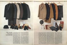 From the 50s. Relatively small, curated, neutral colours, obviously very tailoring-heavy. College Wardrobe, Ivy League Style, Bohemia Style, Ivy Style, Wardrobe Basics, Men's Clothes, Mens Street Style, British Style