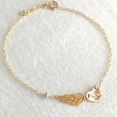 SALE Personalized Angel Wing Bracelet Heart Bracelet Initial Rose Gold Charm Bracelet As A Gift, Rose Gold Charm Bracelet For Gift, Rose Gold Bracelet Jewelry Gift For Her, Adjustable Silver Heart Bracelet Gold Plated, Gold Charm Bracelet With Heart Charm For Mother's Day, Gold Charm Bracelet With Heart Charm For Wedding, Gold Heart Bracelet With Charms For Mother's Day, Adjustable Gold Charm Bracelet In Sterling Silver, Mother's Day Gold Heart Bracelet With Charms