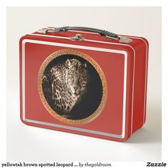 yellowish brown spotted leopard looking at you metal lunch box.comes in 6 colors..#metal #lunch #box #lunchbox Spotted Leopard, Brown Spots, Fresh Food, Cats And Kittens