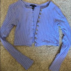 Could Be Worn As A Top Or As A Cropped Cardigan. In Perfect Condition, Looks Brand New Rayon Pants, Jelly Shoes, Pajama Shirt, Cropped Cardigan, Cropped Top, Forever 21 Tops, Trending Accessories, Blue Purple, Jean Coat