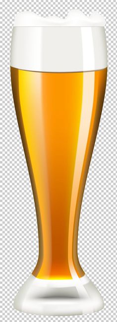 a glass of beer is shown on a transparent background, with the bottom half empty