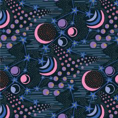 an abstract pattern with stars and planets