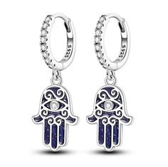 925 Sterling Silver Hamsa Hoop Earrings  Dangle Hoops Earrings Hamsa or Hand of Fatima is an amulet symbolizing the hand of God. It protects from the evil eye and brings luck, happiness, health, and good fortune. Dream Catcher Simple, Purple Dream Catcher, Earring Unique, Unique Earring, Hamsa Pendant, Big Hoop Earrings, Dangle Hoop Earrings, Evil Eye Earrings, Hoop Earring Sets