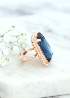 Blue Navy Statement Ring Cocktail Crystal Blue Ring | Etsy Blue Adjustable Crystal Wedding Ring, Adjustable Blue Crystal Wedding Ring, Blue Crystal Gemstone Ring, Adjustable Blue Sapphire Open Ring, Adjustable Blue Crystal Gemstone Ring, Blue Crystal Wedding Ring, Blue Adjustable Crystal Promise Ring, Adjustable Blue Crystal Promise Ring, Blue Open Crystal Ring