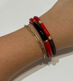 Bracelets great for Black & Red teams! Red Bangle Bracelet For Everyday, Red Everyday Bangle Bracelets, Everyday Red Bangle Bracelets, Trendy Red Bracelets For Everyday, Casual Red Bangle Bracelets, Casual Red Bangle Bracelet, Holiday Glam Outfits, Baseball Cap Summer, Holiday Outfits Christmas