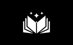 an open book with three stars on the top and one in the middle, against a black background