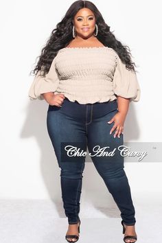 Final Sale Plus Size Off the Shoulder Smocked Top in Tan – Chic And Curvy Plus Size Poses For Pictures, Plus Size Poses, Plus Size Off The Shoulder, Plus Size Posing, Chic And Curvy, Beachy Style, Frill Tops, Smocked Top, Poses For Pictures