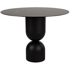 a black table with a round glass top on an isolated white background for use as a dining room or office space