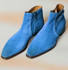 Handmade Blue Suede Zip Ankle Boots sold by Unique Handmade Leather Shoes . Shop more products from Unique Handmade Leather Shoes on Storenvy, the home of independent small businesses all over the world. Blue Plain Toe Boots For Formal Occasions, Formal Blue Plain Toe Boots, Formal Blue Leather Boots, Blue Ankle Boots For Work, Blue Suede High-top Boots, Blue Suede Plain Toe Boots, Blue Suede Boots With Round Toe, Blue Round Toe Workwear Boots, Blue Workwear Boots With Round Toe