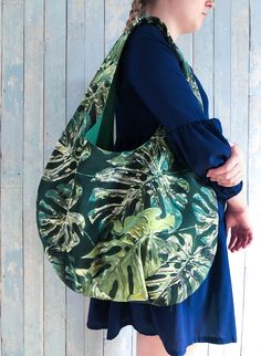 Beautiful handmade green leaves print hobo style bag for summer. Tropical beach bag, also can be used as a large shopping bag, market bag or purse. Fabric bag made from home decor fabric, very durable and long lasting tote bag. This hobo bag is handmade. I use only careful tested fabrics, so it would last for long time. The bag is one double sided, can be used from both sides (reversible), one side green leaves patterns print, other green cotton/polyester home decor fabric. About bag: Dimensions Green Cotton Beach Bag For Summer, Green Cotton Hobo Bag For Travel, Summer Green Large Capacity Hobo Bag, Green Hobo Tote Bag For Vacation, Green Hobo Bag For Summer Travel, Green Hobo Bag For Summer Vacation, Green Tote Hobo Bag For Vacation, Green Summer Vacation Hobo Bag, Summer Green Hobo Bag For Daily Use