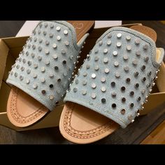 Denim Studded Sandals Trendy Denim Blue Sandals With Round Toe, Trendy Denim Blue Round Toe Sandals, Denim Open Toe Sandals For Summer, Open Toe Denim Sandals For Summer, Summer Denim Open Toe Sandals, Denim Blue Round Toe Sandals For Summer, Denim Blue Open Toe Sandals For Summer, Trendy Denim Sandals For Summer, Casual Denim Blue Sandals For Summer