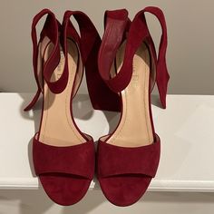 Christian Dior Red Stiletto Formal Shoes Regular (M, B) Size: Eu 39.5 (Approx. Us 9.5) 23r Scarlet La Belle D Open Toe Heels Red Retails $890 Size T39.5 Color S23r Suede Style # Kcq079vvv Comes With Original Box. No Dust Bag Red Sole Wedge Heel Evening Shoes, Evening Wedge Heels With Red Sole, Formal Red Heels With Stacked Heel, Elegant Burgundy Open Heel Heels, Formal Red-sole Wedge Heels, Formal Wedge Heels With Red Sole, Elegant Burgundy Heels With Heel Strap, Elegant Red Block Heel Shoes, Burgundy Block Heel Formal Heels