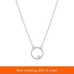 in stock Elegant Silver Open Circle Necklace, Elegant Open Circle Silver Necklace, Sterling Silver Round Necklaces Fine Jewelry, Sterling Silver Round Fine Jewelry Necklaces, Fine Jewelry Sterling Silver Round Necklace, Sterling Silver Round Necklace Fine Jewelry, Sterling Silver Round Pendant With Diamond Accents, Sterling Silver Jewelry With Diamond Accents Round Pendant, Modern Necklace In Cubic Zirconia With Brilliant Cut