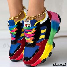 Olivia Mark - Professional Blue Round Toe Patchwork Outdoor Sportswear Shoes