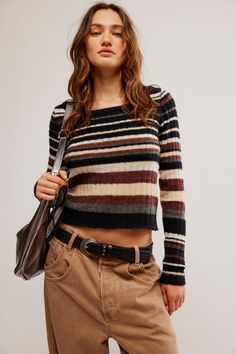 Channel your inner effortless cool with the Free People Lumen Stripe Pullover.It's all about relaxed vibes and endless outfit options. Think of it as a cozy hug in clothing form, but way chicer. Basically, this pullover is the ultimate cozy essential... Short Loungewear, Striped Pullover, Sweater Material, Lightweight Sweater, Rich Colors, Stay Cozy, Trendy Tops, Light Weight Sweater, Knitted Pullover