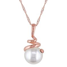 Showcase your sophisticated sense of style when you add this luminous freshwater cultured pearl pendant to your look. Showcase your sophisticated sense of style when you add this luminous freshwater cultured pearl pendant to your look.Click on this JEWELRY & WATCHES GUIDE to learn about fit, styles, materials and more! Pendant size: 19 mm x 8.3 mm Chain length: 17 in. Chain type: Singapore Clasp: spring-ring Metal: 14k rose gold Finish: polished Packaging: boxedCULTURED PEARL DETAILS Type: fresh Rose Gold Round Necklaces With Pearl Charm, Rose Gold Necklaces With Pearl Charm, Elegant Rose Gold Round Pendant Pearl Necklace, Rose Gold Round Pearl Necklace, Formal Rose Gold Necklace With Pearl Charm, Formal Rose Gold Pearl Drop Necklace, Rose Gold Akoya Pearl Drop Necklace, Rose Gold Akoya Pearl Necklaces With Pearl Drop, Rose Gold Pearl Charm Pendant Necklace