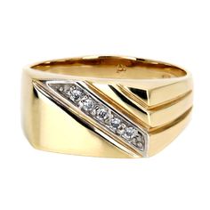 14K PURE SOLID GOLD RING (no gold plated) WITH AAA Quality 5 CZ STONE  Metal Purity: 14K Weight around 7 - 9 grams Depends on the ring size STAMPED: 14K / 585 RETURN: 30 days money back guarantee. After receiving the item, please contact us within 7 days. Item needs to be in original/perfect condition and we will provide a refund or an exchange. FOR ANY QUESTIONS PLEASE CONTACT US!  THANK YOU Classic Gold Cluster Ring Stamped 14k, Diamond Cut Cubic Zirconia Signet Ring For Formal Occasions, Formal Diamond Signet Ring With Hallmark, Classic Gold Diamond Ring With Accents, Formal 14k Gold Rings With Vs Clarity, Gold Diamond Ring With Polished Round Cut, Gold Hallmarked Cubic Zirconia Signet Ring, Diamond Yellow Gold Hallmarked Signet Ring, Classic Gold Cluster Ring Hallmarked