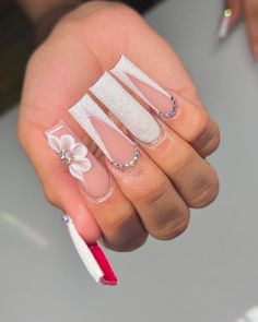 Bottom Nails, Red Bottom Nails, Trending Nail Colors, Nail Colors And Designs, Red And White Nails, Acrylic Toe Nails, Red Acrylic Nails, White Acrylic Nails, Short Square Acrylic Nails