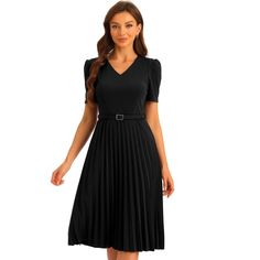 Upgrade your workwear wardrobe with the Allegra K Work Dress and exude confidence and sophistication every day. The pleated detailing adds texture and movement to the dress, adding an extra element of style. Pair it with your favorite heels or flats, add some accessories, and you're ready to conquer the office in style. Summer Tank Dress, Office Dresses For Women, Womens Sheath Dress, Work Dresses For Women, Ribbed Knit Dress, Work Dress, Dresses To Wear, Chiffon Long Sleeve, Pleated Midi Dress