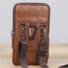 Men Leather Waist Bag Large Capacity Belt Bag Brown Shoulder Bags Crossbody Bags Multi-layer Buckle Functional Brown Phone Shoulder Bag, Functional Brown Shoulder Phone Bag, Brown Multifunctional Shoulder Bag, Multifunctional Brown Pouch Bags, Brown Multifunctional Portable Shoulder Bag, Multifunctional Large Capacity Phone Pouch Bag, Multifunctional Large Capacity Phone Bag, Multifunctional Large Capacity Phone Pouch, Brown Multifunctional Shoulder Bag With Phone Pocket