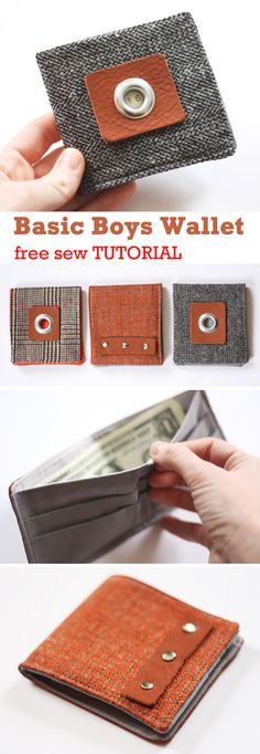 the instructions for how to make a wallet out of fabric and leather with buttons on each side