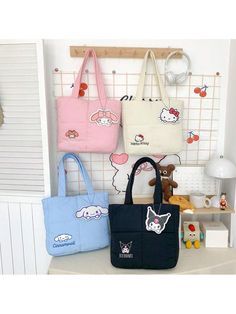 Sanrio Handbag | Hello Kitty Cute Cartoon Down Fabric Tote Bag | Kuromi Casual Comfortable Travel Shoulder Bag | My Melody Anime Embroidery Decoration Bag | Cinnamoroll Multi-Function Plush Doll Storage Bag Multicolor    Polyamide     Kids Arts & Crafts, size features are:Bust: ,Length: ,Sleeve Length: Cute Canvas School Bag, Cute Shoulder Bag With Cat Design, Harajuku School Bag With Cat Design, Casual Shoulder Bag With Cute Design For Travel, Cute Cat Design Satchel Bag, Harajuku Shoulder Bag With Cute Design For Everyday Use, Cute Rectangular Canvas Bag For School, Casual Shoulder Bag With Cute Design For Everyday, Kawaii Shoulder Bag With Animal Design For Everyday Use