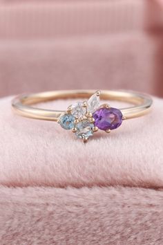 Amethyst Diamond Ring With Gemstone Accents For Promise, Cluster Multi-stone Diamond Promise Ring, Promise Ring With Cluster Multi-stone Diamond, Purple Sapphire Multi-stone Ring With Diamonds, Purple Multi-stone Diamond Ring As A Gift, Purple Multi-stone Cluster Ring For Anniversary, Purple Multi-stone Diamond Ring Gift, Fine Jewelry Purple Cluster Rings, Purple Sapphire Multi-stone Rings