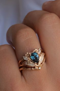 London Blue Topaz Engagement Rings, Design Inspired By Nature, Blue Wedding Rings, Blue Topaz Engagement Ring, Vintage Inspired Rings, Leaf Engagement Ring, Cute Engagement Rings, Future Engagement Rings, Topaz Engagement Ring