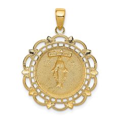 14k Yellow Gold Polished Finish Miraculous Medal With Scallop Frame Medal Pendant Average Weight 2.9 gm, Width of Item 25 MM Locket Charms, Rose Jewelry, Miraculous Medal, Magnetic Bracelet, Gold Polish, Selling Jewelry, Manufacturing Process, Bracelet Watch, Jewelry Collection