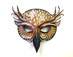 Horned Owl Leather Mask Layered Construction Entirely Hand - Etsy Cyberpunk Geisha, Antler Flower, Simple Owl, Owl Mask, Halloween Masquerade, Art Costume, Leather Mask, Layer Mask, Hand Molding