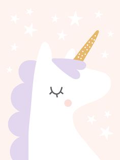 a white unicorn with a gold horn and stars on its head