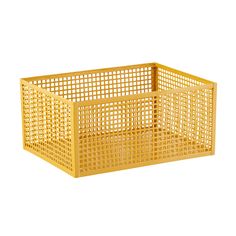 a yellow plastic basket on a white background