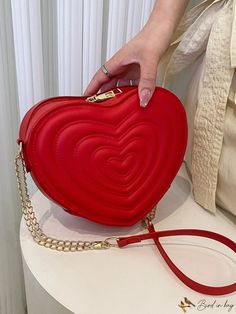 BirdinBag - Quilted Heart-Shaped Chain Bag - Mini Neon Red, Novelty Design. Red Heart-shaped Evening Bag, Trendy Heart-shaped Bag For Valentine's Day, Trendy Heart-shaped Shoulder Bag For Valentine's Day, Elegant Heart-shaped Bag With Zipper Closure, Heart-shaped Evening Shoulder Bag For Valentine's Day, Valentine's Day Gift Bags With Zipper Closure, Trendy Shoulder Bag With Heart Print For Valentine's Day, Trendy Heart Print Shoulder Bag For Valentine's Day, Trendy Valentine's Day Shoulder Bag With Heart Print