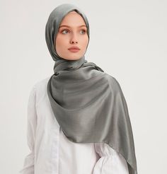 Modefa Shawl Sage Grey Shine Hijab Shawl - Sage Grey Elegant Shawl For Eid And Formal Occasions, Elegant Shawl For Formal Eid Occasions, Elegant Formal Shawl For Eid, Elegant Silk Shawl For Eid, Elegant Silk Scarf For Eid, Formal Solid Color Satin Scarves, Elegant Wedding Hijab, Elegant Formal Shawl In Solid Color, Grey Hijab