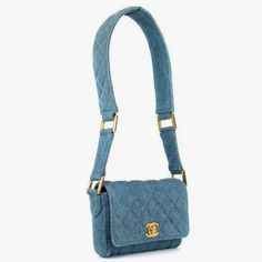 Never Used! From An Early 1998 Chanel Collection, 100% Denim With Gold Accents Luxury Denim Blue Shoulder Bag, Vintage Blue Bag With Gold-tone Hardware, Blue Vintage Bag With Gold-tone Hardware, Designer Denim Blue Rectangular Shoulder Bag, Quilted Purse, Chanel Collection, Chanel Mini, Bags Vintage, Quilted Purses