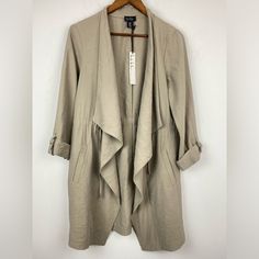 Nicole Miller Size Medium Women’s Green Roll Tab Sleeve Cinched Waist Open Front Jacket Nwt Approximate Flat Lay Measurements -21.5” Pit To Pit -33.25” Back Length (999e) Casual Long Coat For Summer, Beige Cardigan For Workwear In Spring, Beige Cardigan For Spring Workwear, Beige Open Front Outerwear For Work, Summer Open Front Workwear Outerwear, Summer Workwear Open Front Outerwear, Neutral Open Front Outerwear For Spring, Fitted Khaki Outerwear For Day Out, Spring Outerwear With Pockets And Open Front