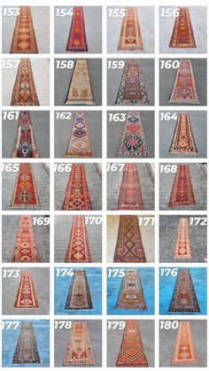 many different types of rugs are shown in this image, with the numbers displayed below them