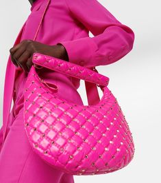 Luxury Studded Bags For Party, Studded Evening Bag, Valentino Pink Bag, Chic Studded Shoulder Bag, Valentino Pink Bags, Valentino Rockstud Bag, Valentino Garavani Rockstud Bag, Luxury Studded Shoulder Bag, Valentino Rockstud Spike Bag