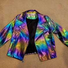 Kohls Descendants Kids Nwot Rainbow Multicolor Jacket - L (10/12) Dark Rainbow Outfit, Trendy Rainbow Outerwear For Fall, Trendy Iridescent Outerwear For Fall, Casual Iridescent Long Sleeve Outerwear, Trendy Iridescent Long Sleeve Outerwear, Trendy Rainbow Long Sleeve Outerwear, Pastel Dark Academia, Galaxy Jacket, Punk Barbie