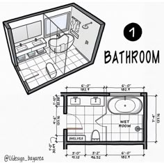 the bathroom floor plan is shown in black and white