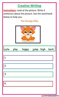 an orange kitty worksheet for kids to learn how to write and draw the words